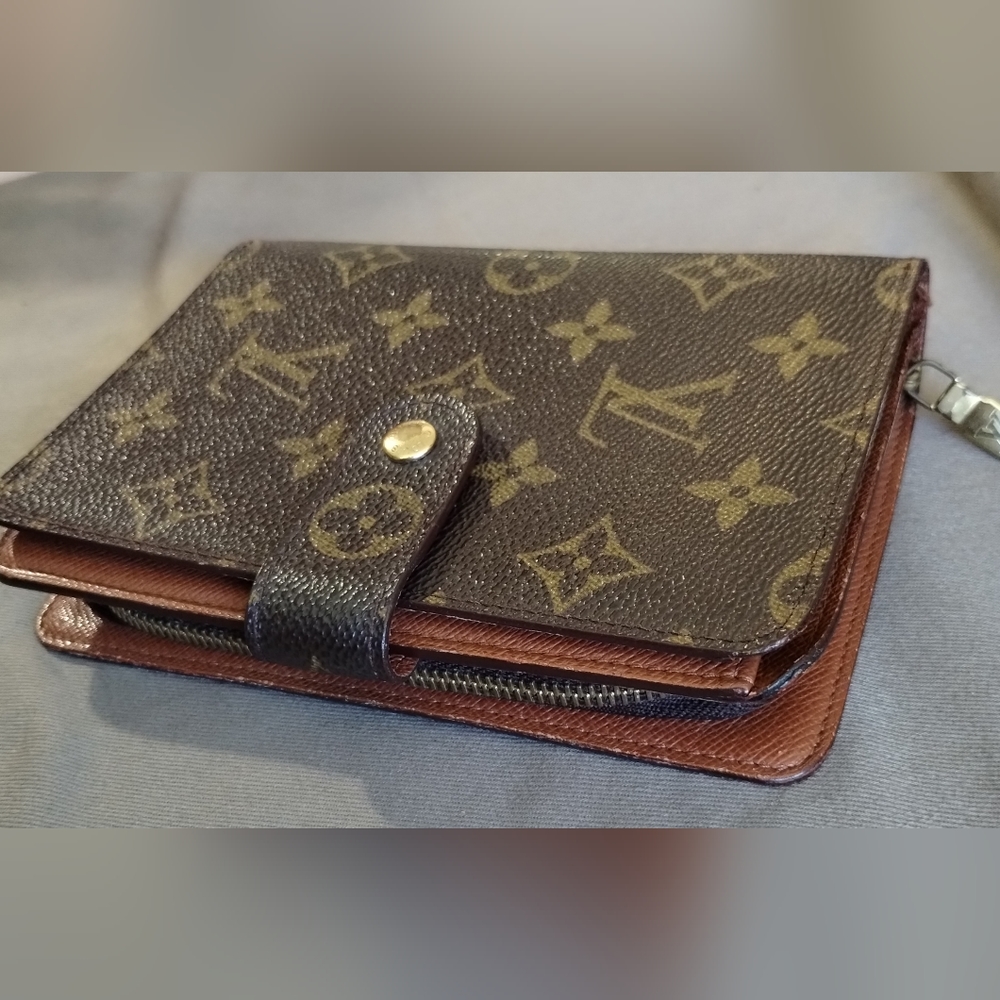 LOUIS VUITTON BROWN LEATHER MONOGRAM WALLET CLUTCH POCKETBOOK ~ AUTHENTIC